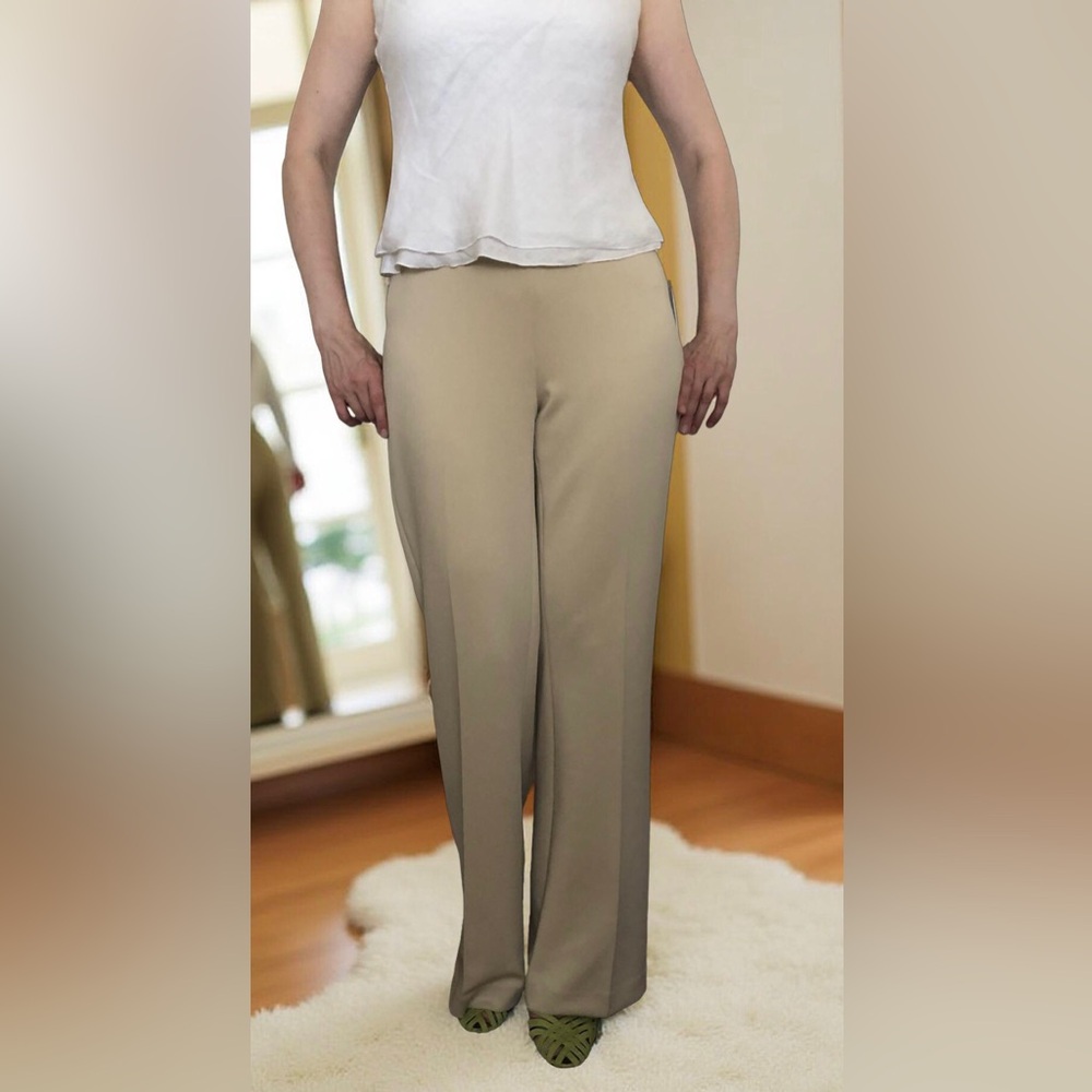NWT DKNY The Greenwich Slim Flare Khaki Full Length Wide Leg Dress Pants Size S
